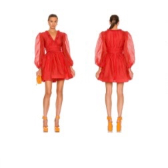 Zimmerman tomato red Prima ruffle v neck puffed sleeve dress size 6 - Picture 1 of 2